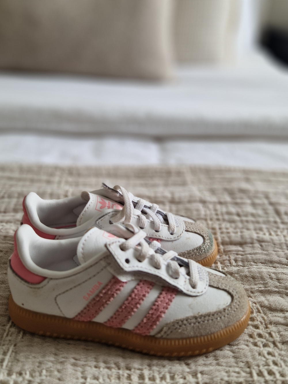 Adidas Kids White and Pink Samba Sneakers